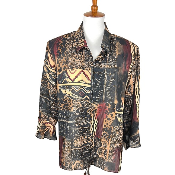Studio I Tops - NWT‎ STUDIO I Women's Size 18 Patchwork Print Long Sleeve Button Up Shirt Top